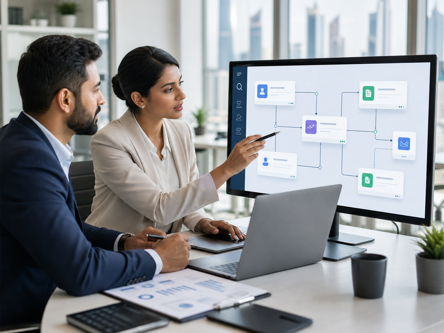 Technology team reviewing connected workflow integrations