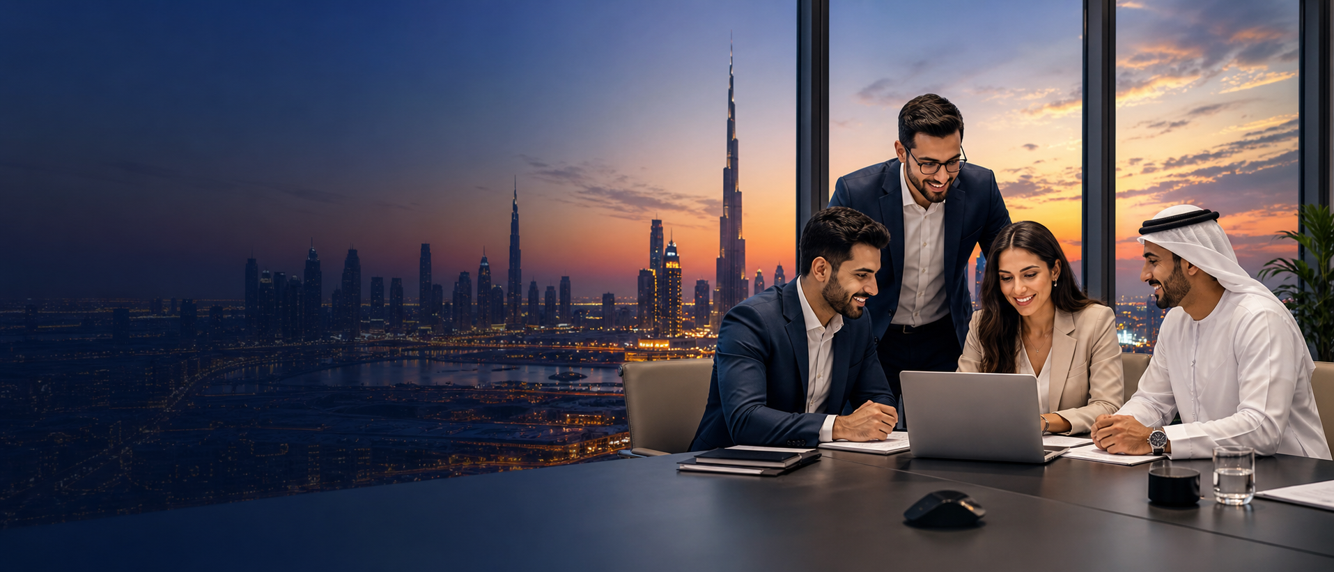Dubai skyline at sunset