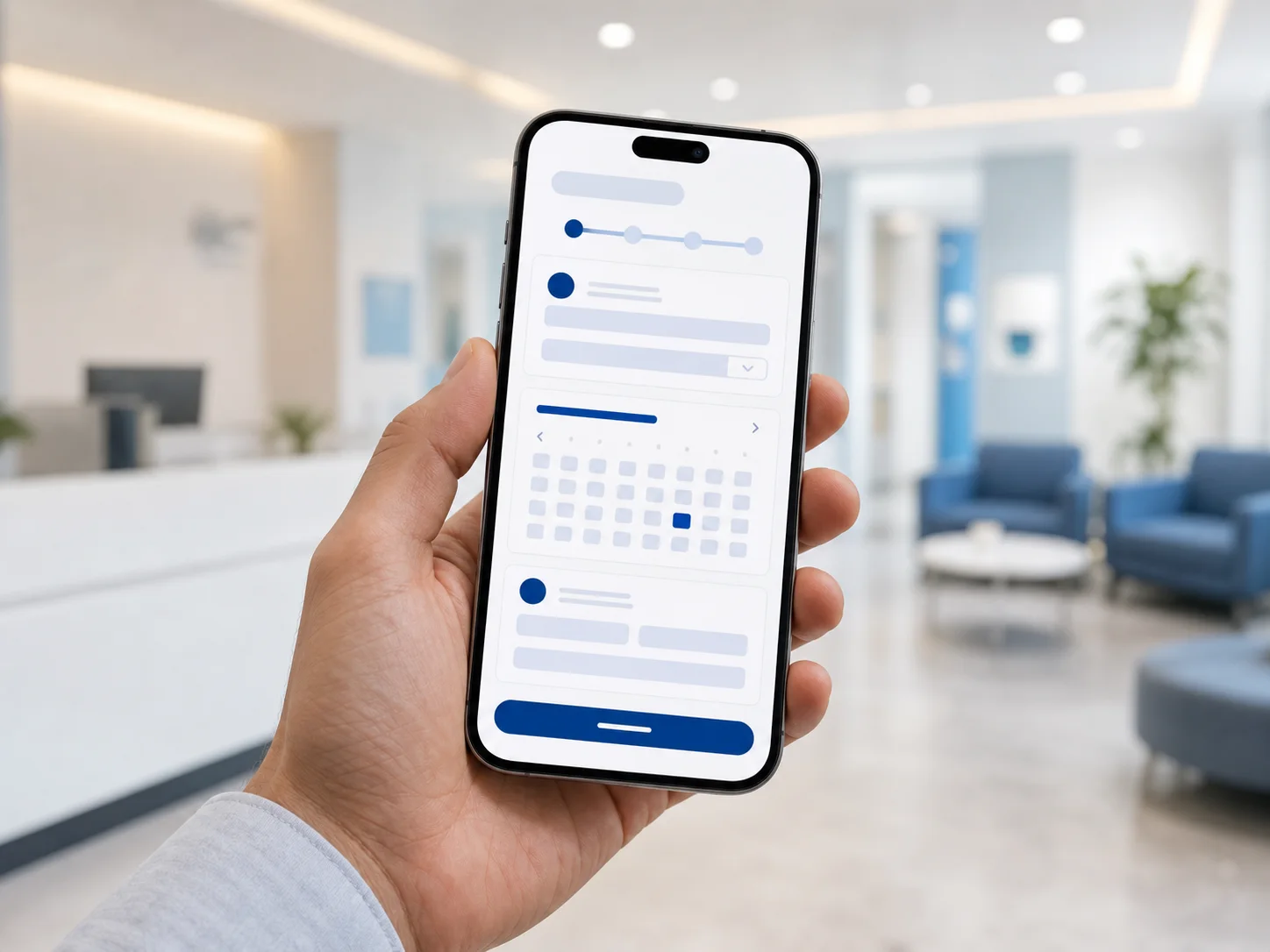 Smartphone showing a generic appointment request interface in a clinic