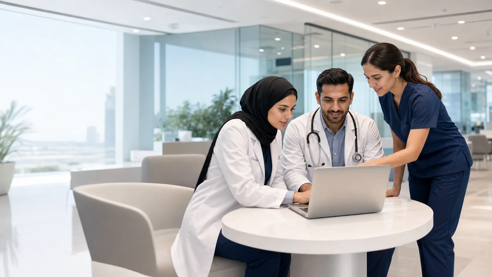 Healthcare and wellness team reviewing a digital workflow on a laptop