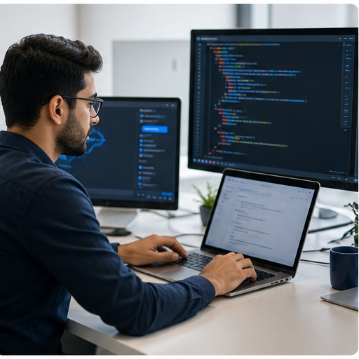 Developer reviewing a generic software support screen