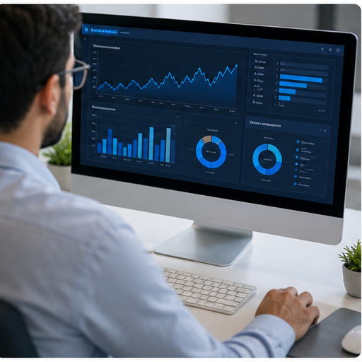 Generic operational dashboard with blue charts