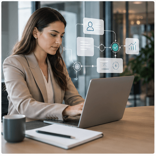 Professional consultant using workflow automation in a modern office
