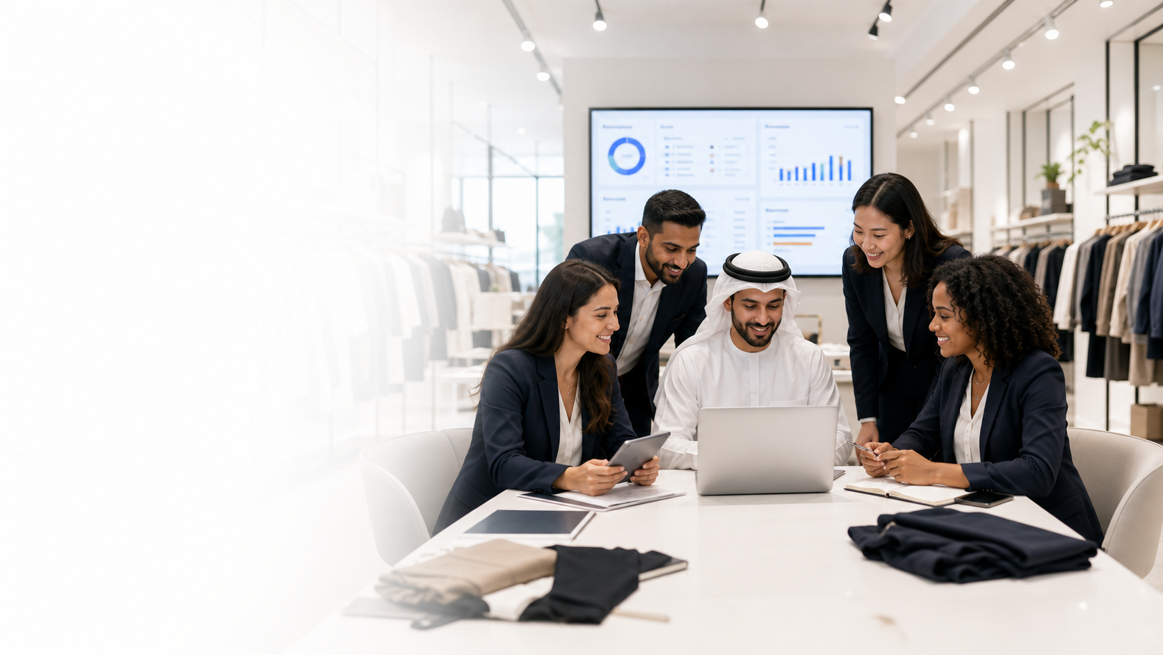 Retail and e-commerce team reviewing AI-powered customer and operations dashboards