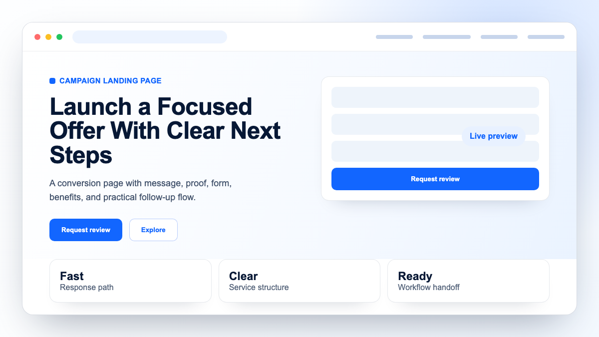 Landing Pages website delivery preview